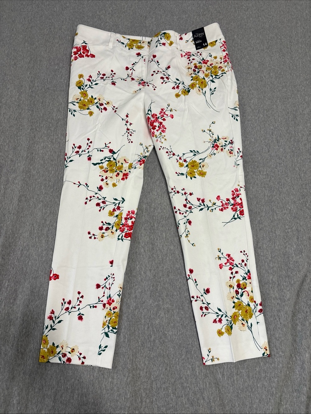 New York & Company White Floral Audrey Ankle Pants